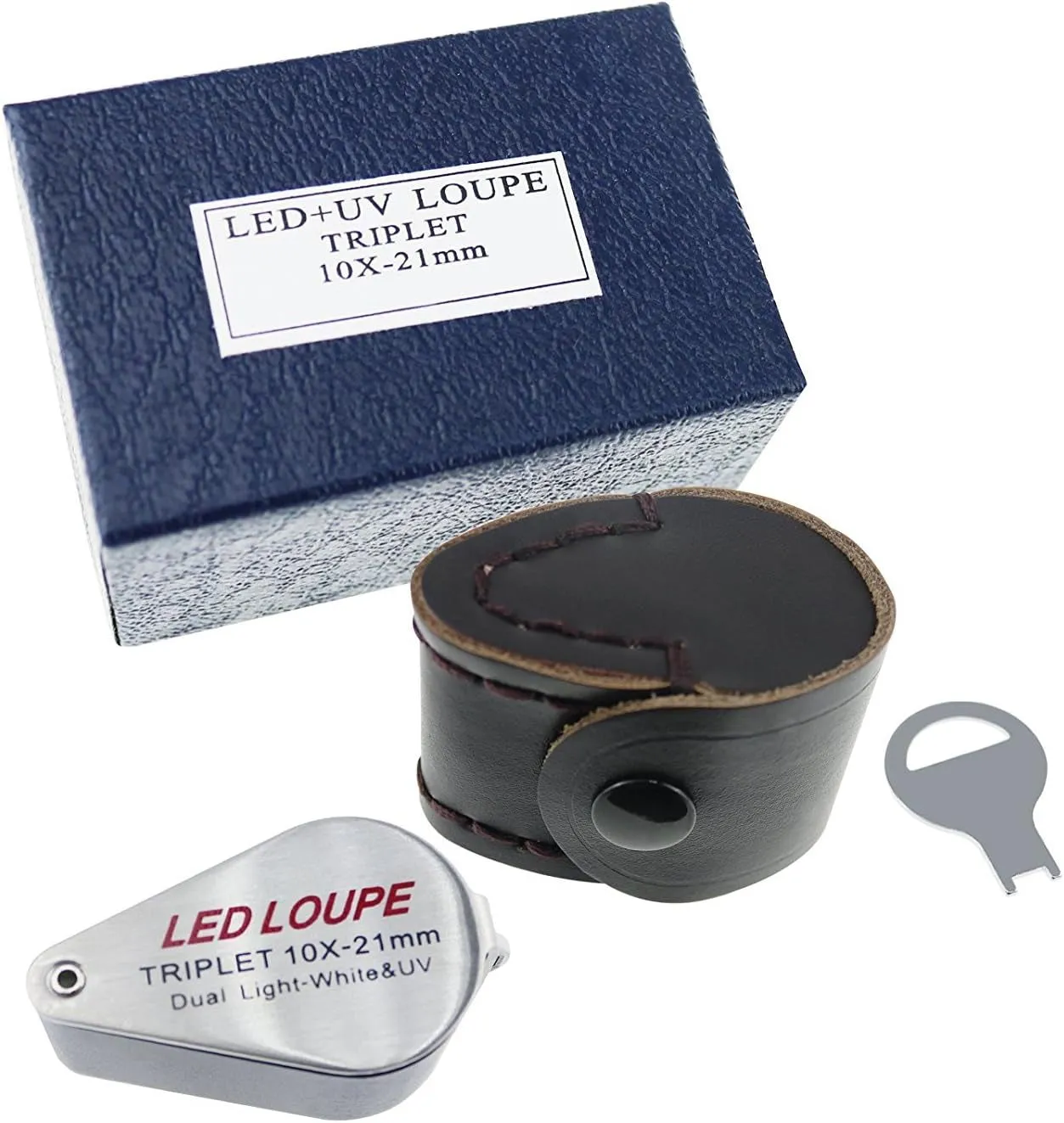 10X Foldable Pocket Magnifier Loupe with UV and LED Light for Jewelry, Rocks, Coins, and Antiques - Illuminated Magnifying Tool for Eye, Stamps, Watches, Hobbies, and Gems