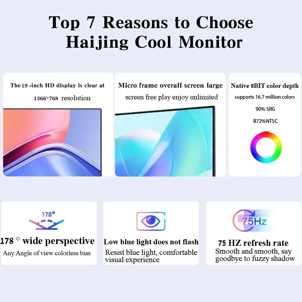19 Inch Monitor 75Hz LED Display PC IPS HD office Desktop Computer Screen Flat Panel  VGA/HDMI-compatible