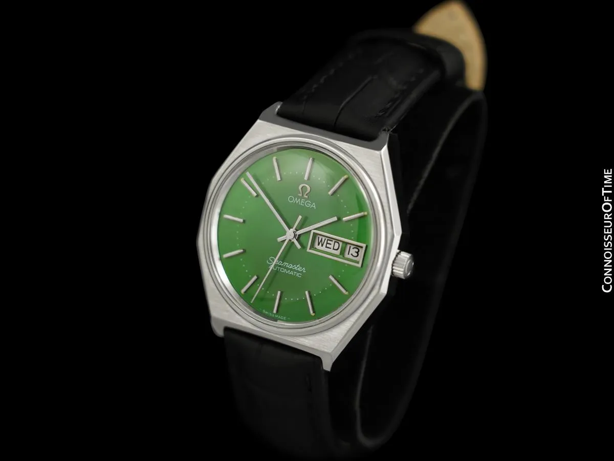 1975 Omega Seamaster Vintage Retro Mens Watch with Emerald Green Dial - Stainless Steel