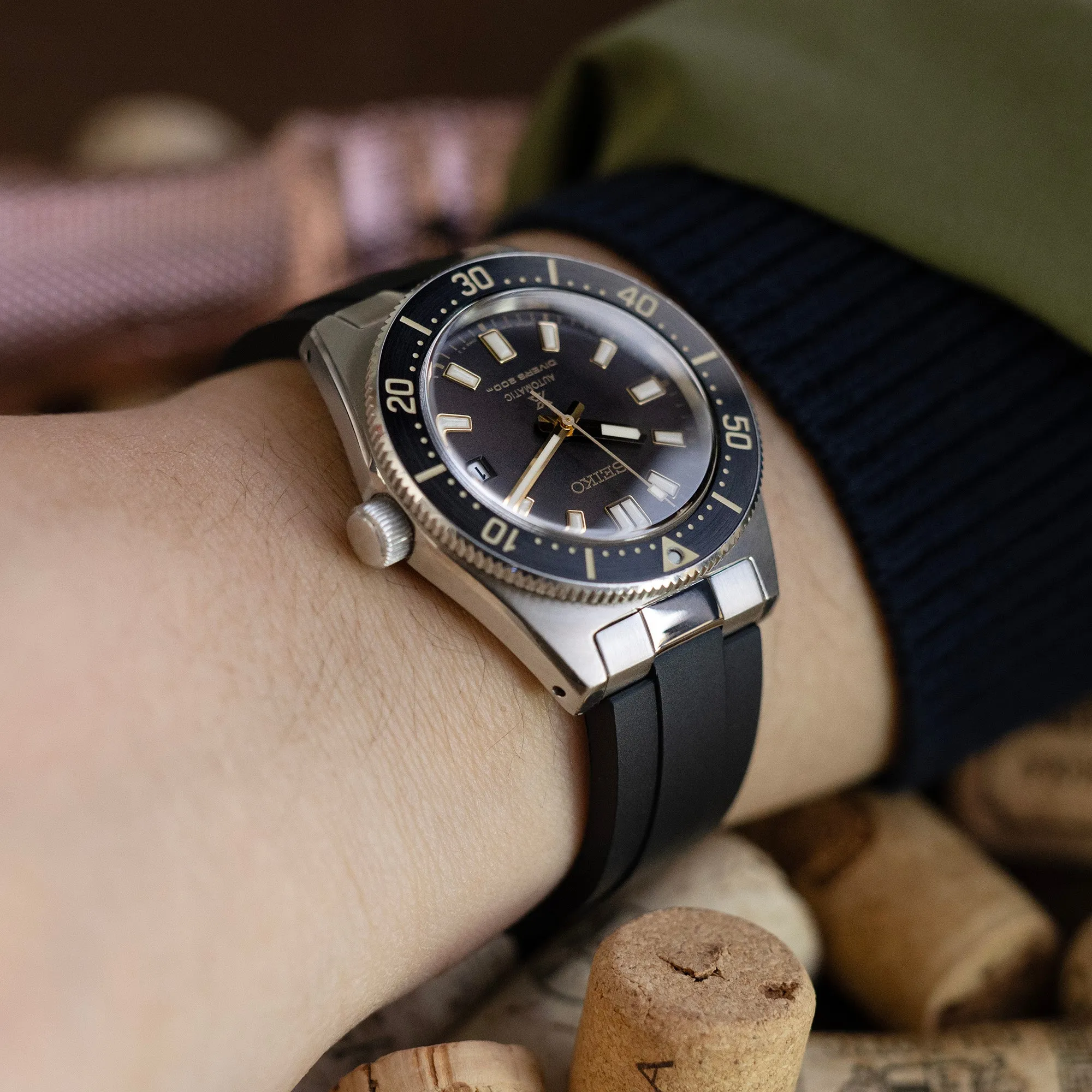 20mm Crafter Blue - MX03-143 Black FKM Rubber Strap With End Links For Seiko 63MAS Diver 40.50mm SPB143 SPB145