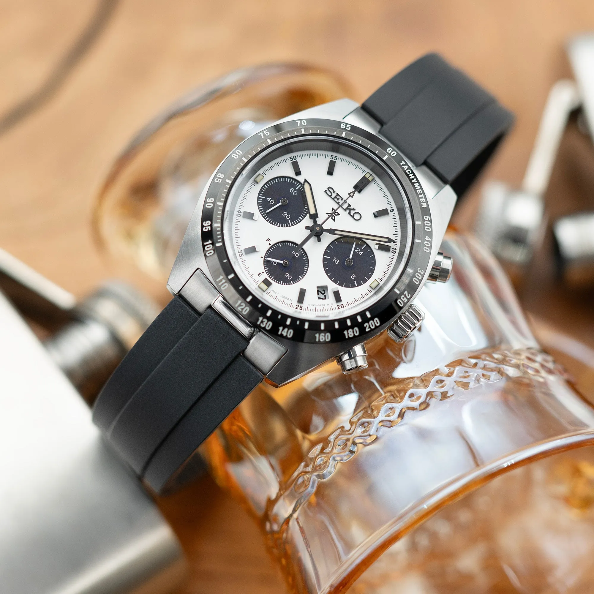 20mm Crafter Blue - MX03-813 Black FKM Rubber Strap With End Links For Seiko Speedtimer SSC813
