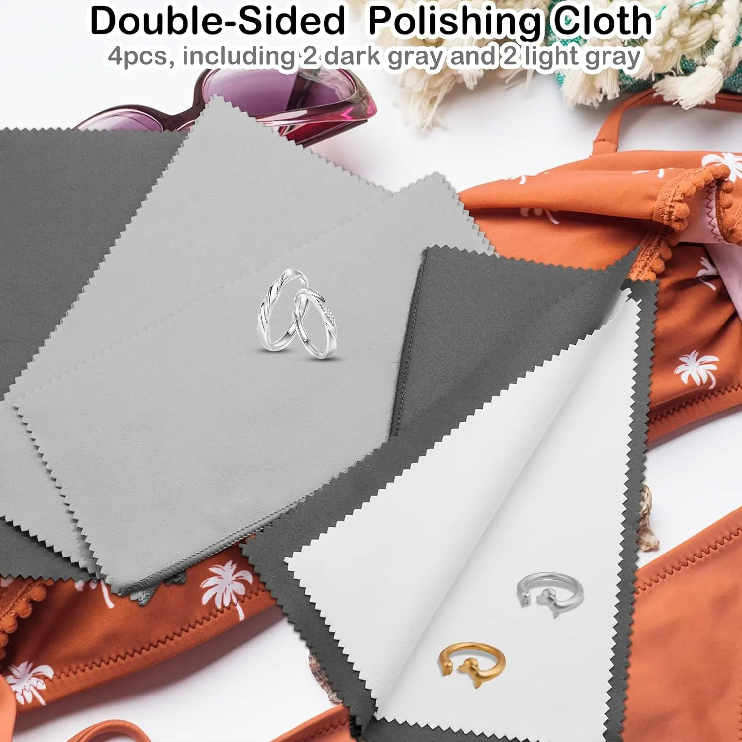 4Pcs Silver Polishing Cloth, Silver Jewelry Cleaner Cloth, Double-Sided Jewelry Polishing Cloths Silver Polishing for Sterling Silver Gold Platinum Jewelry, Silver Cleaning Cloth Keeps Shining