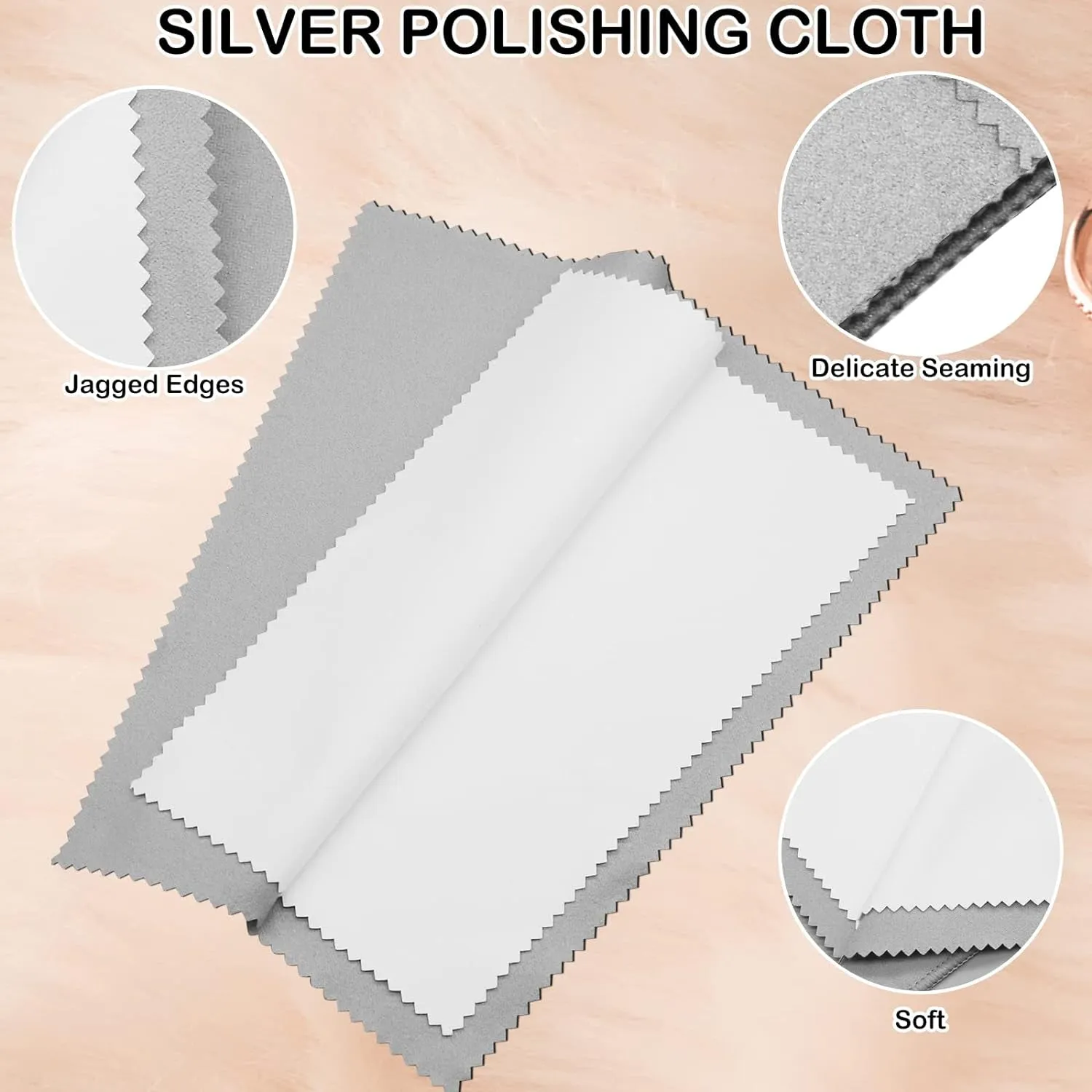 4Pcs Silver Polishing Cloth, Silver Jewelry Cleaner Cloth, Double-Sided Jewelry Polishing Cloths Silver Polishing for Sterling Silver Gold Platinum Jewelry, Silver Cleaning Cloth Keeps Shining