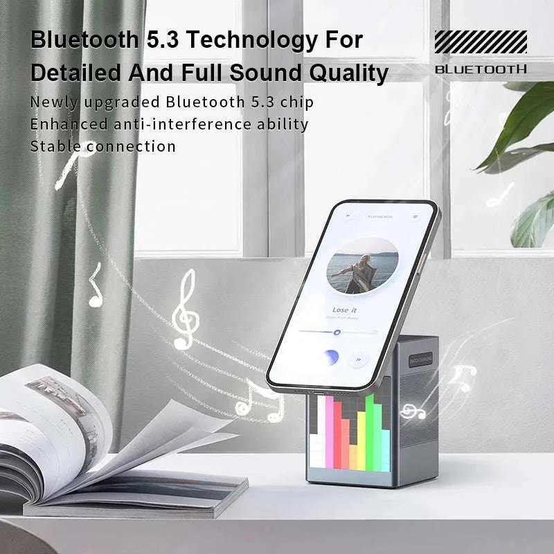 6-in-1 Magnetic Wireless Charging Station with Bluetooth Speaker, Alarm Clock