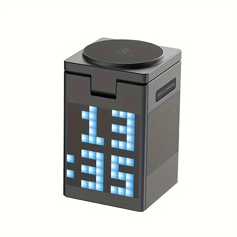 6-in-1 Magnetic Wireless Charging Station with Bluetooth Speaker, Alarm Clock