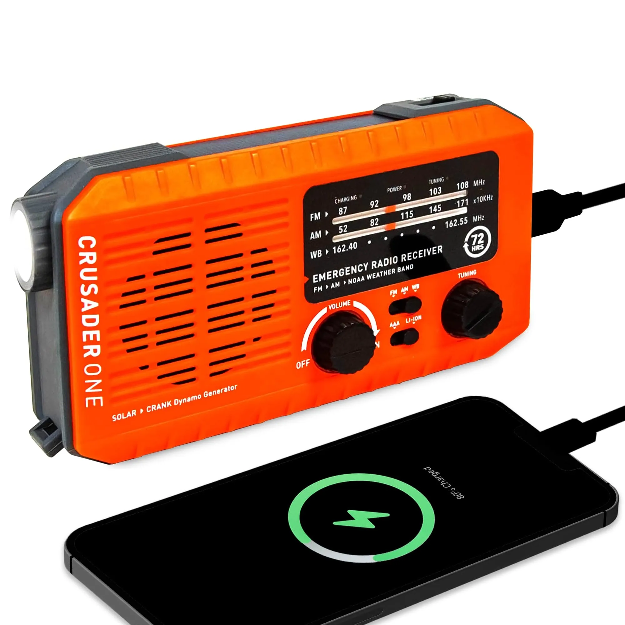 72HRS CRUSADER ONE NOAA Flashlight Analog Radio