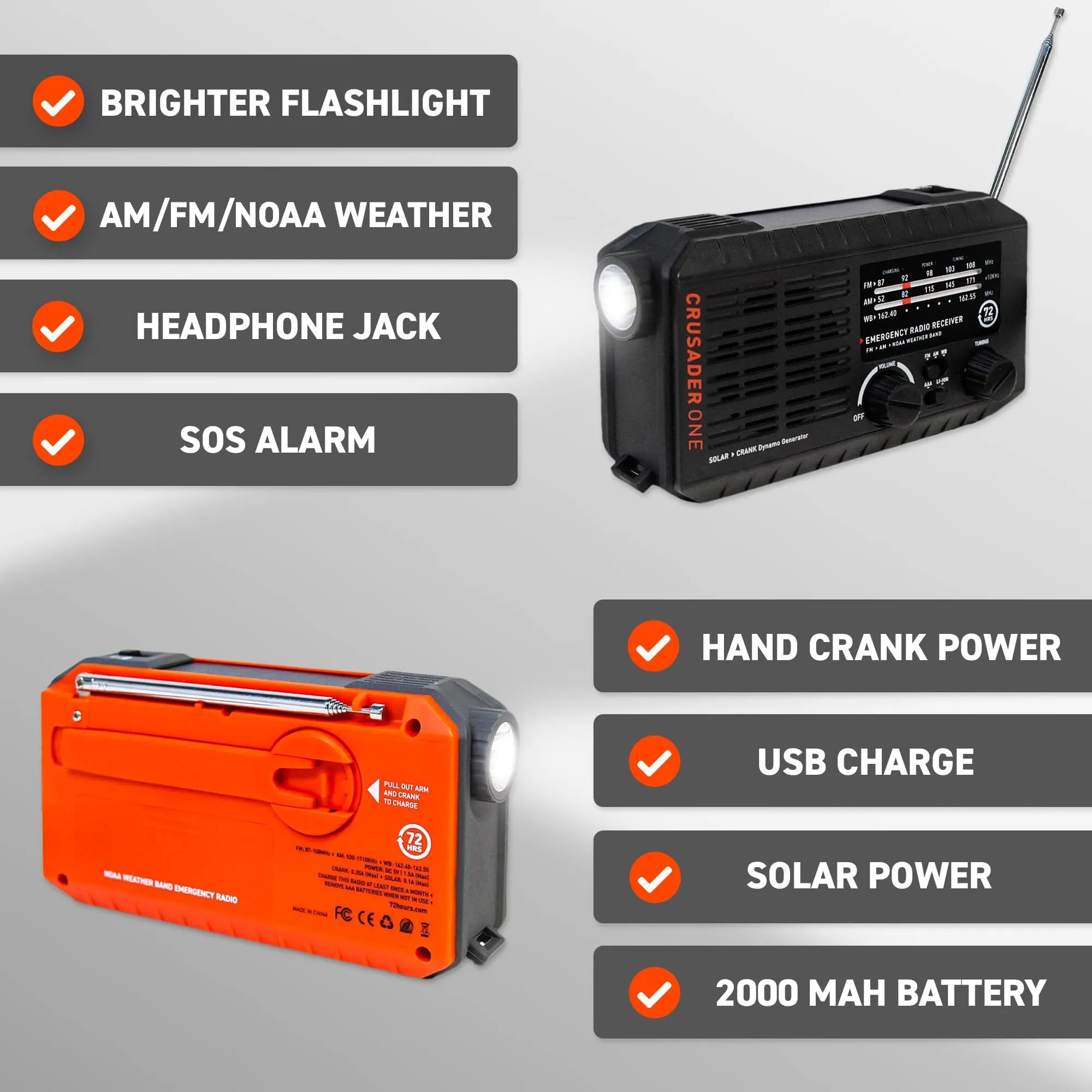 72HRS CRUSADER ONE NOAA Flashlight Analog Radio