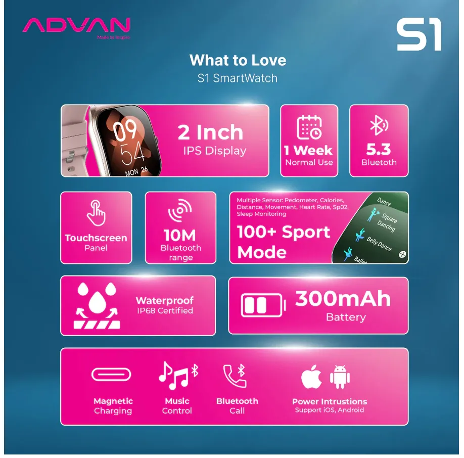 ADVAN Smartwatch S1 Ai Voice IPS 2.01