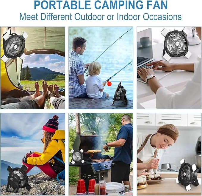 AGPTEK Camping Fan - 8000mAh Rechargeable Outdoor Battery Tent Fans for Camping Hanging with LED Light Lantern & Hook, Portable for Picnics, BBQ, Fishing, Travel, Camping Essentials Accessories