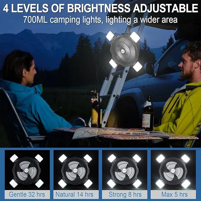 AGPTEK Camping Fan - 8000mAh Rechargeable Outdoor Battery Tent Fans for Camping Hanging with LED Light Lantern & Hook, Portable for Picnics, BBQ, Fishing, Travel, Camping Essentials Accessories