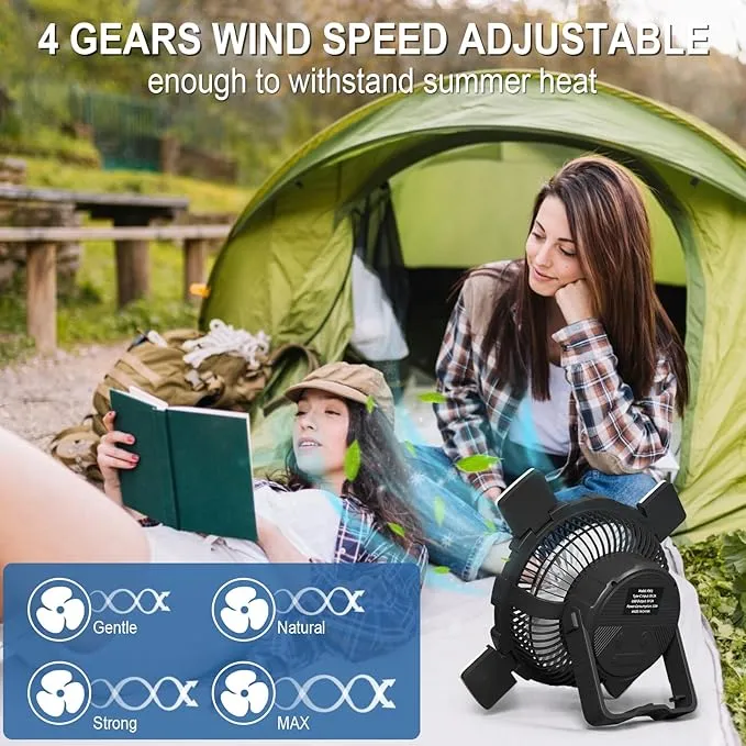 AGPTEK Camping Fan - 8000mAh Rechargeable Outdoor Battery Tent Fans for Camping Hanging with LED Light Lantern & Hook, Portable for Picnics, BBQ, Fishing, Travel, Camping Essentials Accessories