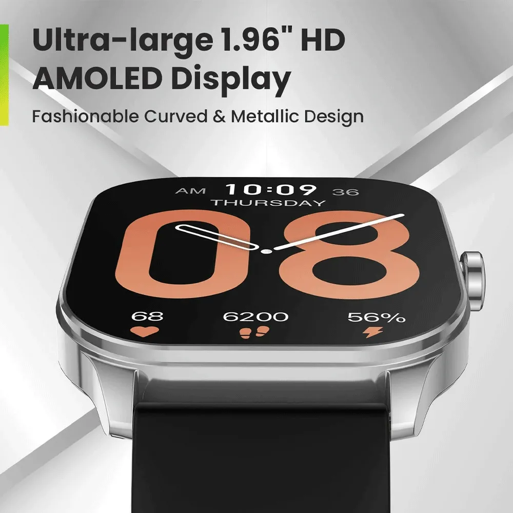 Amazfit Pop 3S Smart Watch (49mm) Silver Case With Black Silicone Strap