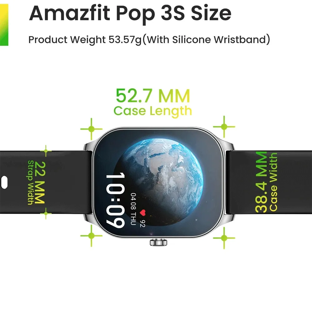 Amazfit Pop 3S Smart Watch (49mm) Silver Case With Black Silicone Strap