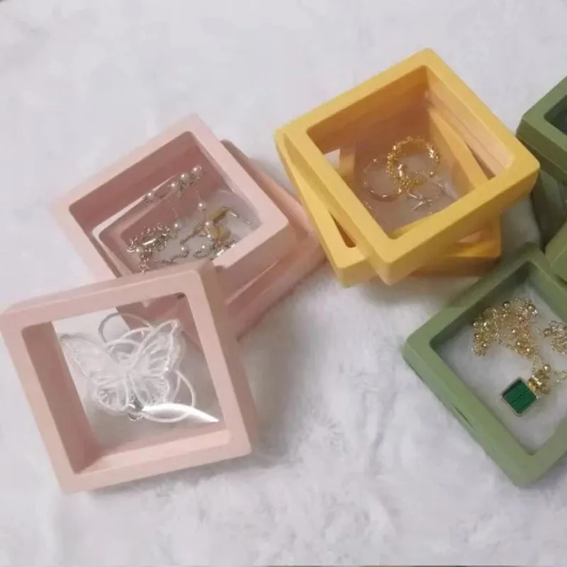 Anyhouz Jewelry Storage 10PCS Yellow Set 3D Floating Display Case Stands Holder Suspension Storage for Pendant Necklace Bracelet Ring Coin Pin Gift Jewelry Box 9x9cm