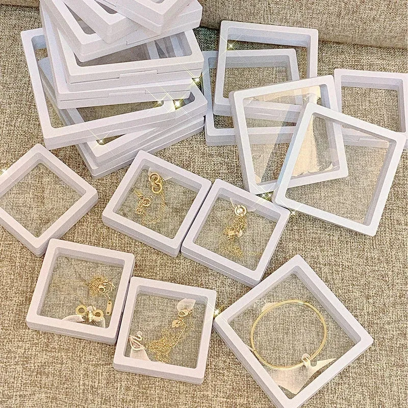 Anyhouz Jewelry Storage 10PCS Yellow Set 3D Floating Display Case Stands Holder Suspension Storage for Pendant Necklace Bracelet Ring Coin Pin Gift Jewelry Box 9x9cm