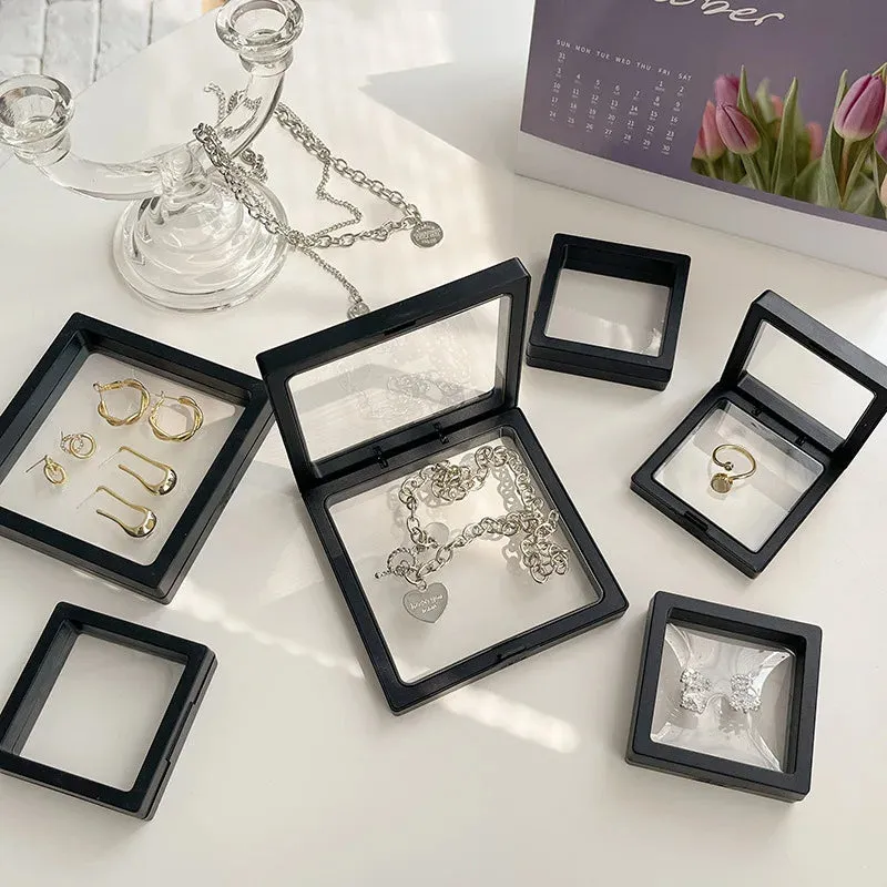 Anyhouz Jewelry Storage 10PCS Yellow Set 3D Floating Display Case Stands Holder Suspension Storage for Pendant Necklace Bracelet Ring Coin Pin Gift Jewelry Box 9x9cm