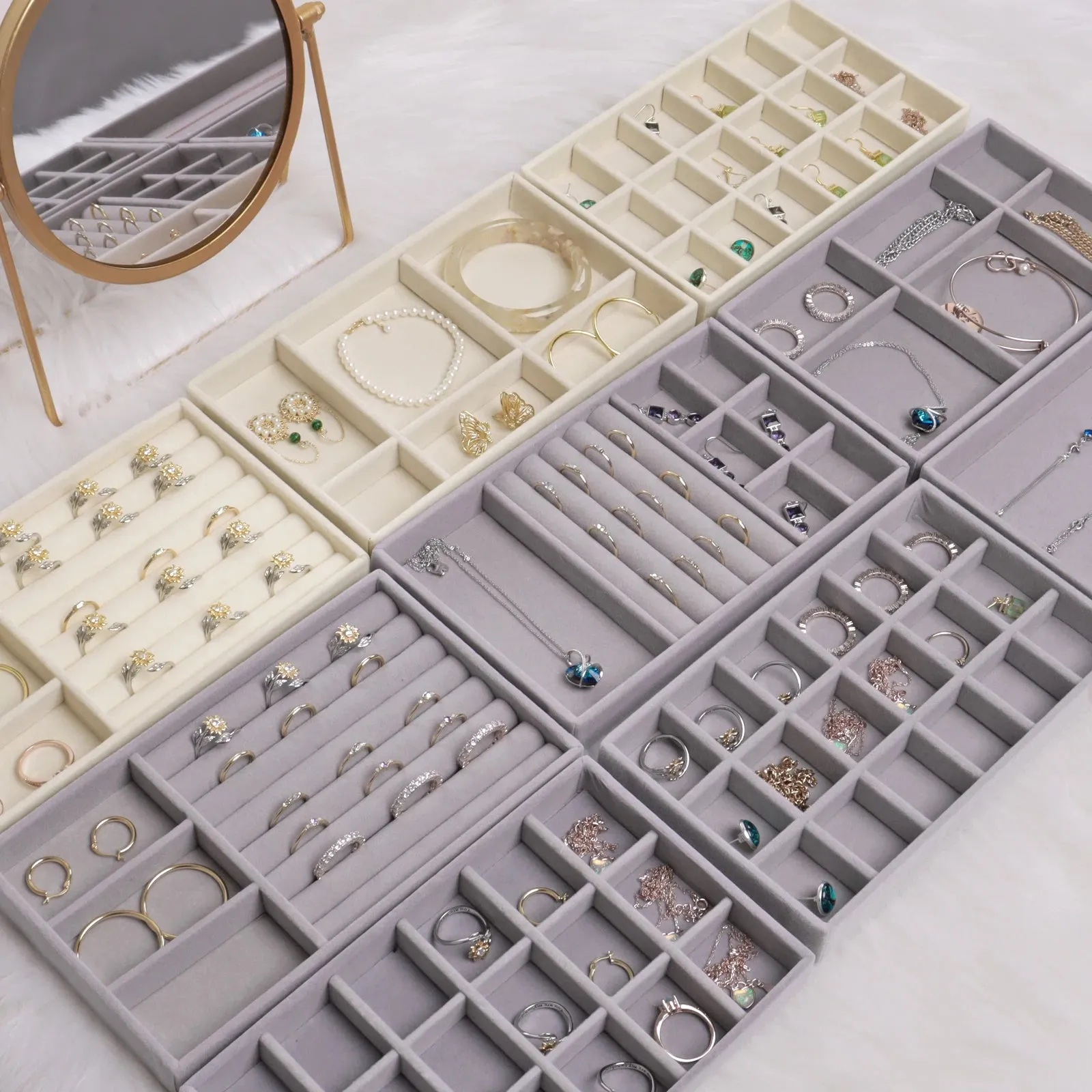 Anyhouz Jewelry Storage Grey Design G Display Tray Drawer Storage Jewellery Holder For Ring Earrings Necklace Bracelet