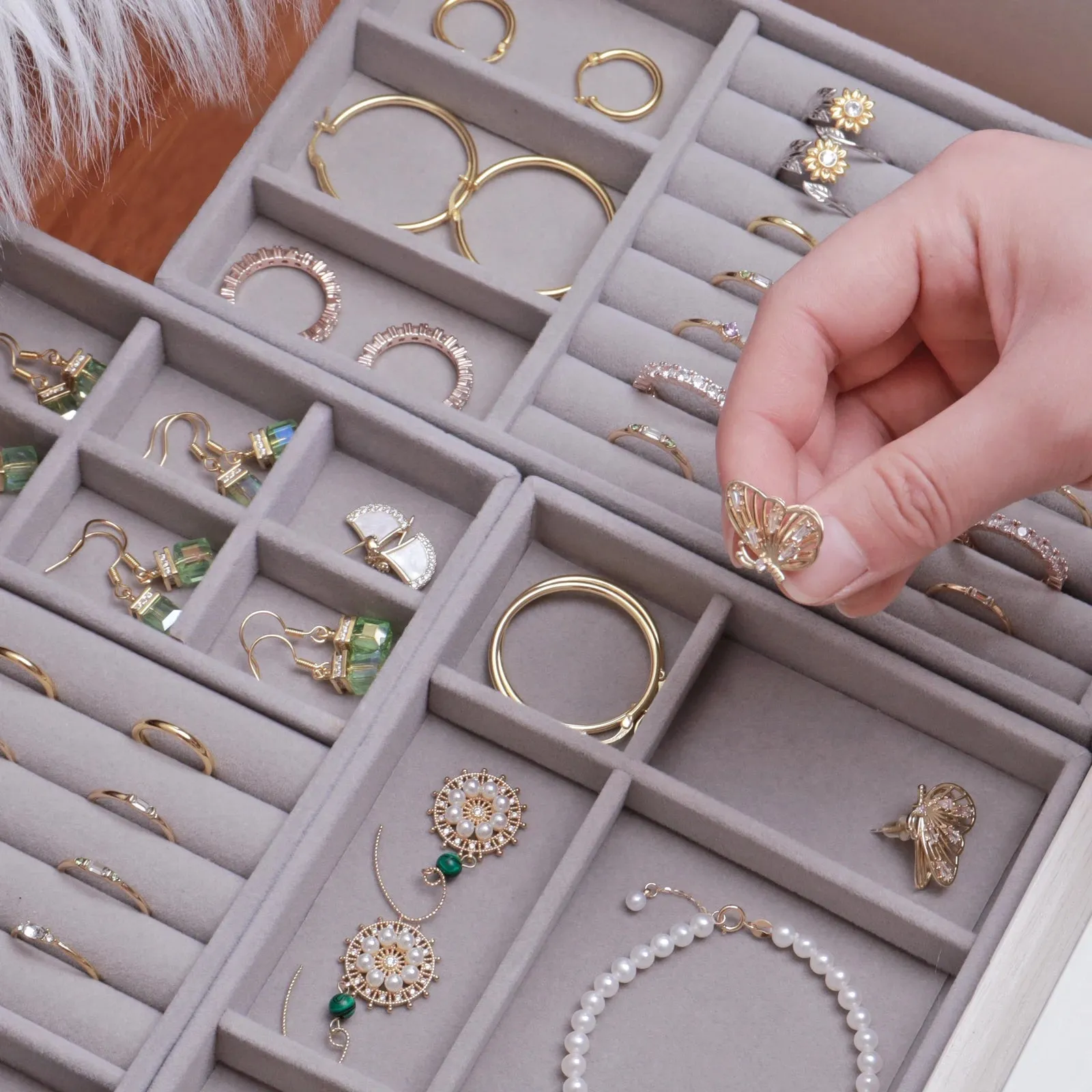 Anyhouz Jewelry Storage Grey Design G Display Tray Drawer Storage Jewellery Holder For Ring Earrings Necklace Bracelet