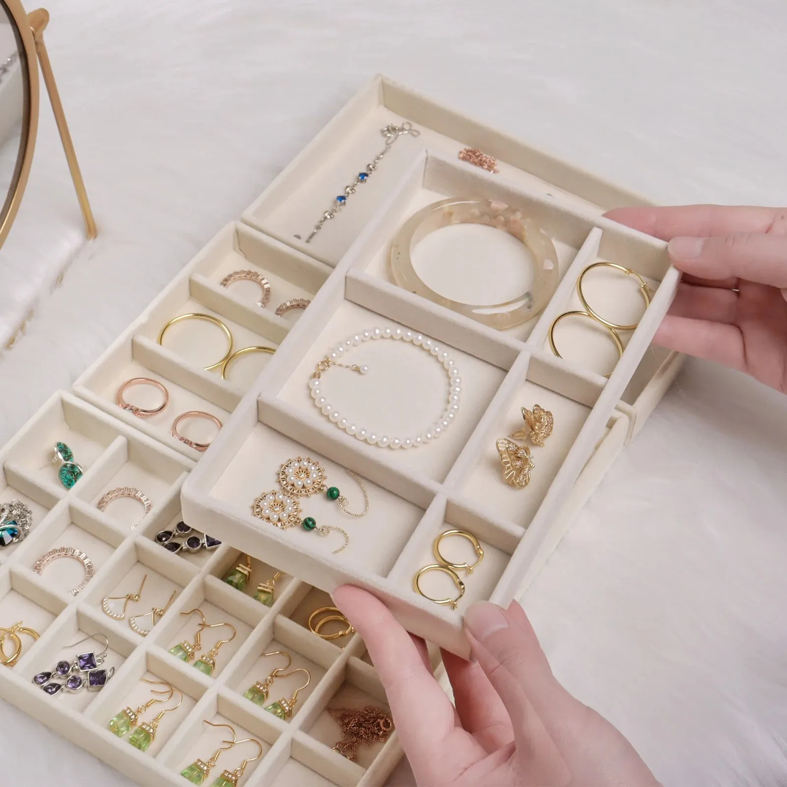 Anyhouz Jewelry Storage Grey Design G Display Tray Drawer Storage Jewellery Holder For Ring Earrings Necklace Bracelet