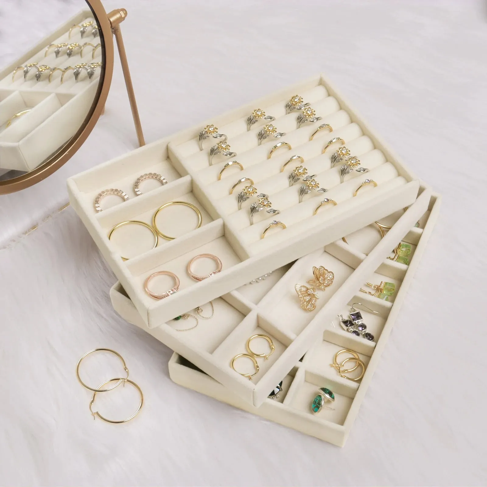 Anyhouz Jewelry Storage Grey Design G Display Tray Drawer Storage Jewellery Holder For Ring Earrings Necklace Bracelet
