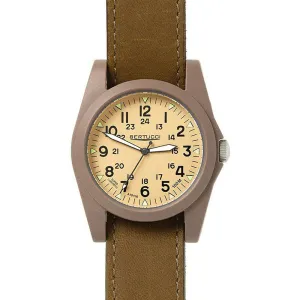Bertucci Mens Fiber Reinforced Poly-Resin Case Khaki Dial Brown Leather Band Round Watch - 13365