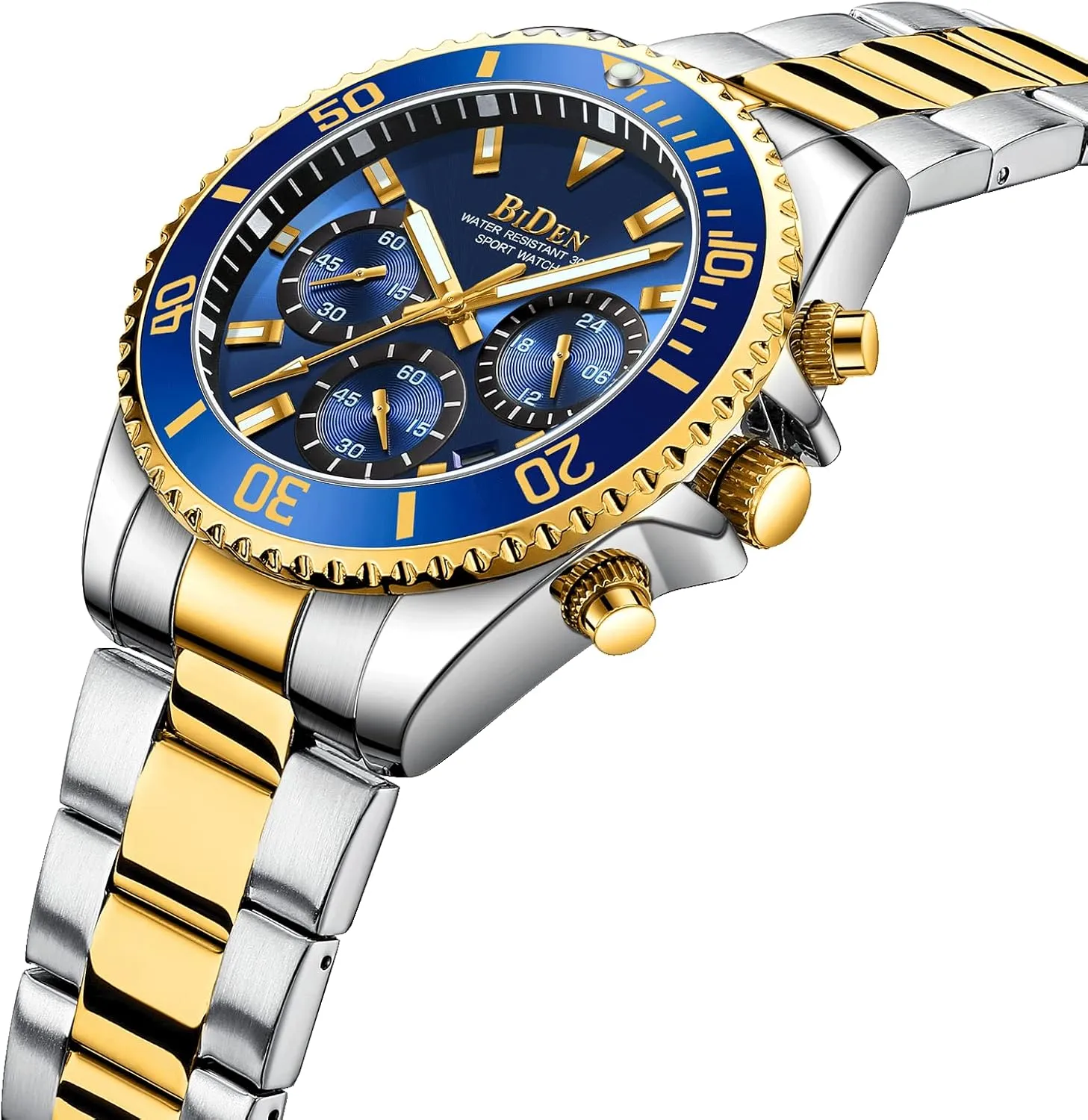 BIDEN Mens Watches Chronograph Stainless Steel Waterproof Date Analog Quartz Watch Business Wrist Watches for Men