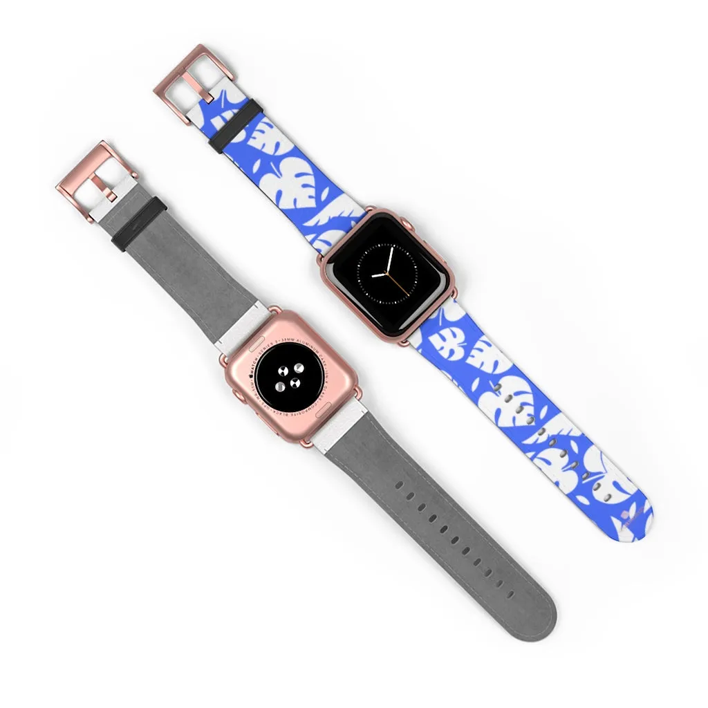Blue Tropical Leaf Apple Watch Band, 38mm/42mm Watch Band For Apple Watch- Made in USA