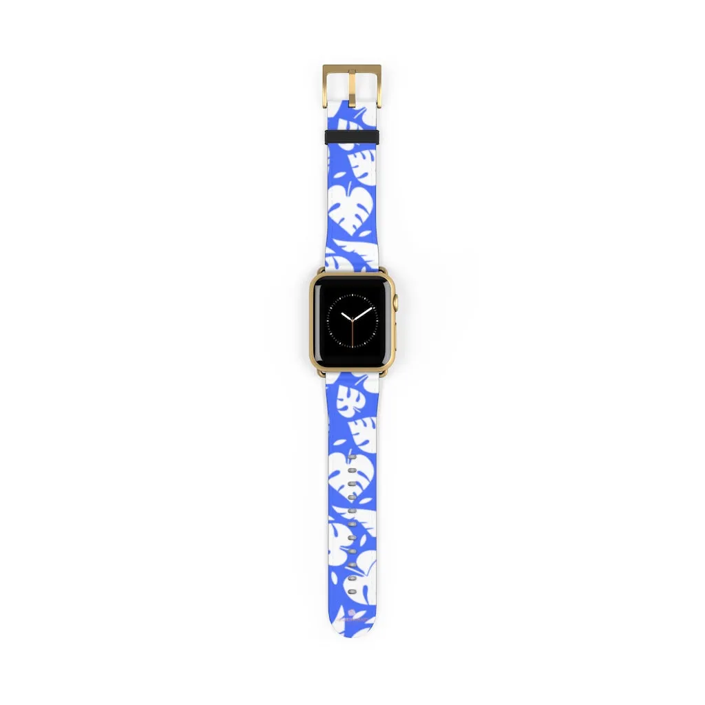 Blue Tropical Leaf Apple Watch Band, 38mm/42mm Watch Band For Apple Watch- Made in USA