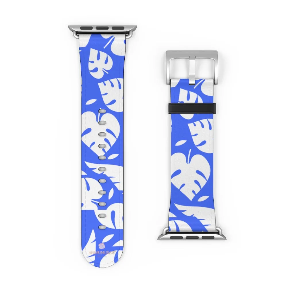 Blue Tropical Leaf Apple Watch Band, 38mm/42mm Watch Band For Apple Watch- Made in USA