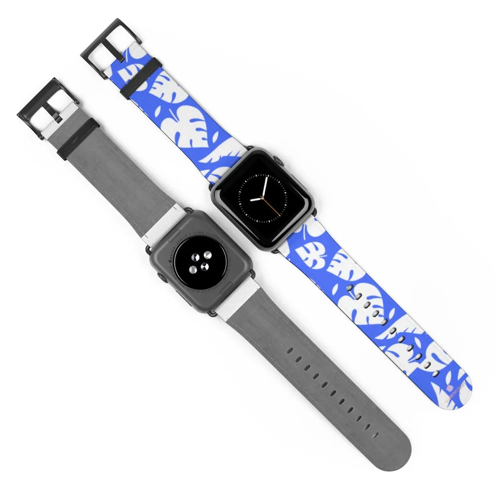 Blue Tropical Leaf Apple Watch Band, 38mm/42mm Watch Band For Apple Watch- Made in USA