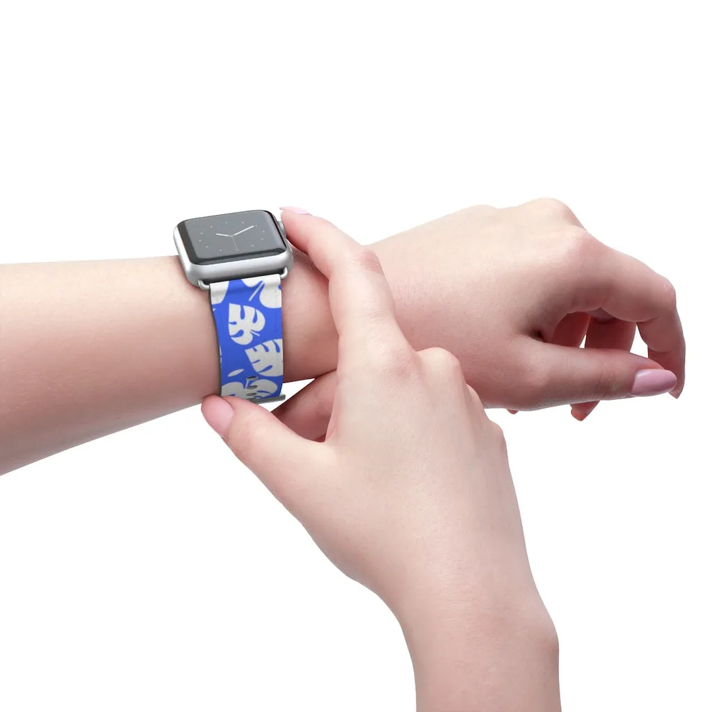 Blue Tropical Leaf Apple Watch Band, 38mm/42mm Watch Band For Apple Watch- Made in USA