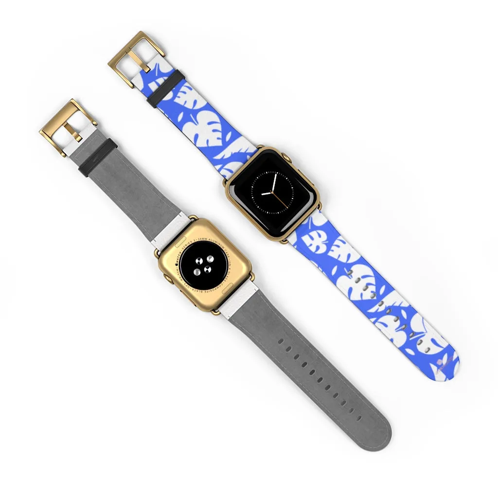 Blue Tropical Leaf Apple Watch Band, 38mm/42mm Watch Band For Apple Watch- Made in USA