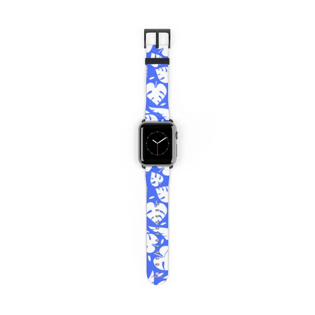 Blue Tropical Leaf Apple Watch Band, 38mm/42mm Watch Band For Apple Watch- Made in USA