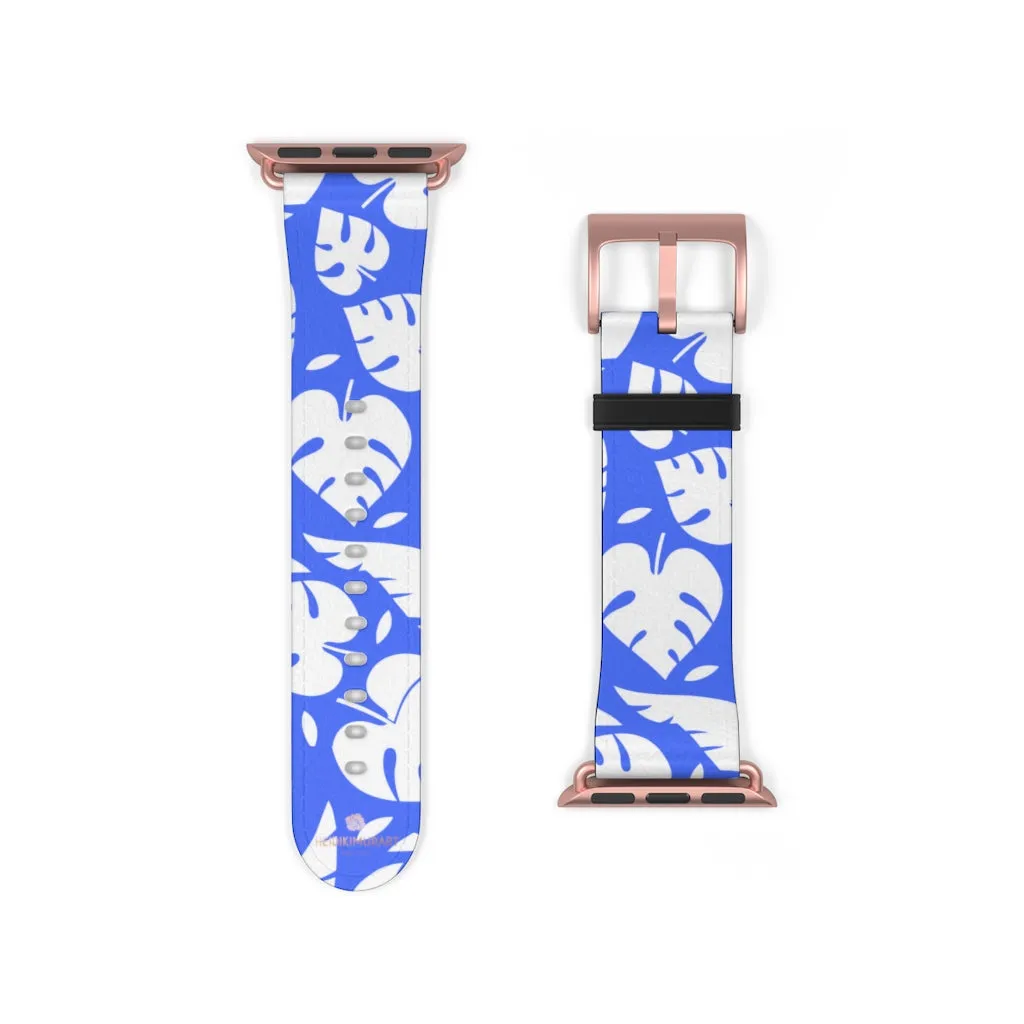 Blue Tropical Leaf Apple Watch Band, 38mm/42mm Watch Band For Apple Watch- Made in USA