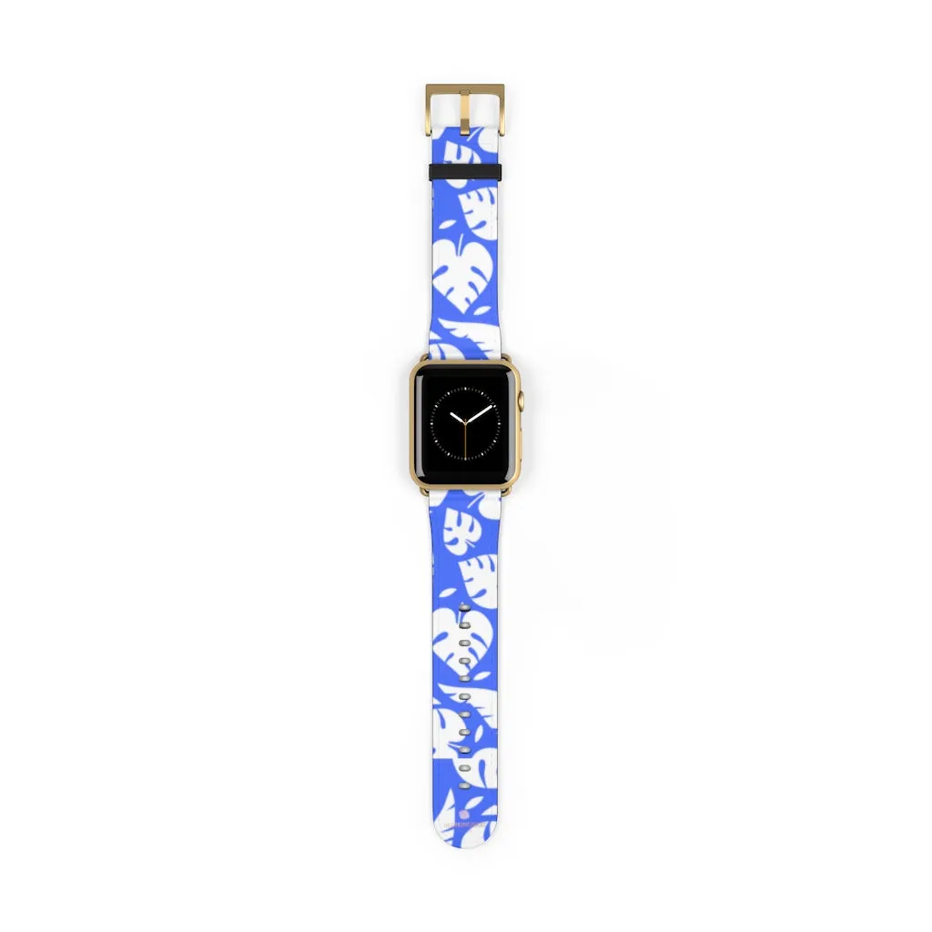 Blue Tropical Leaf Apple Watch Band, 38mm/42mm Watch Band For Apple Watch- Made in USA