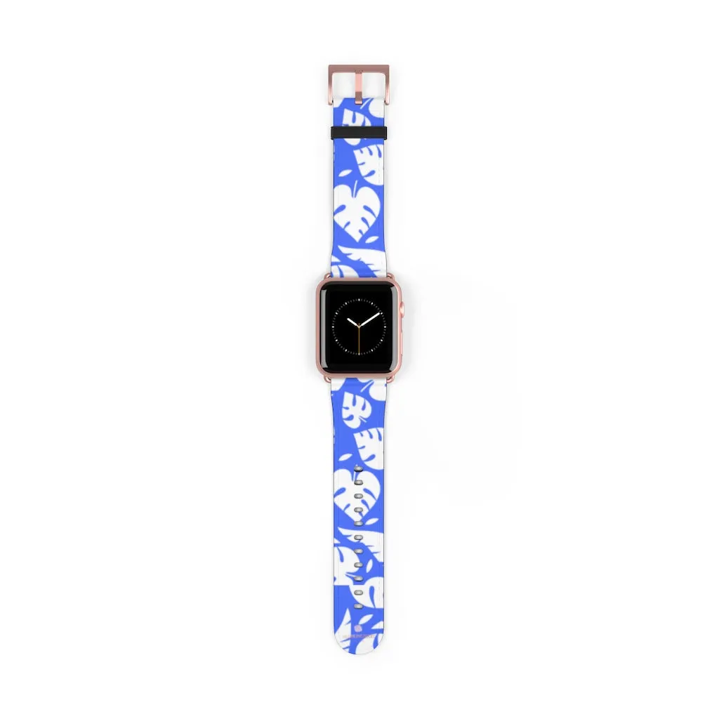 Blue Tropical Leaf Apple Watch Band, 38mm/42mm Watch Band For Apple Watch- Made in USA