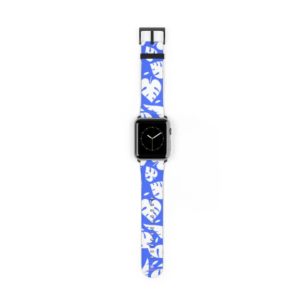 Blue Tropical Leaf Apple Watch Band, 38mm/42mm Watch Band For Apple Watch- Made in USA