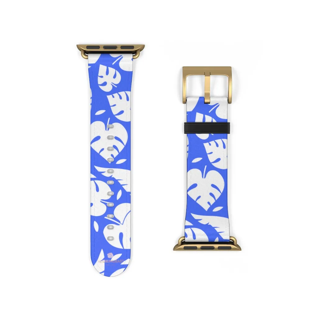 Blue Tropical Leaf Apple Watch Band, 38mm/42mm Watch Band For Apple Watch- Made in USA