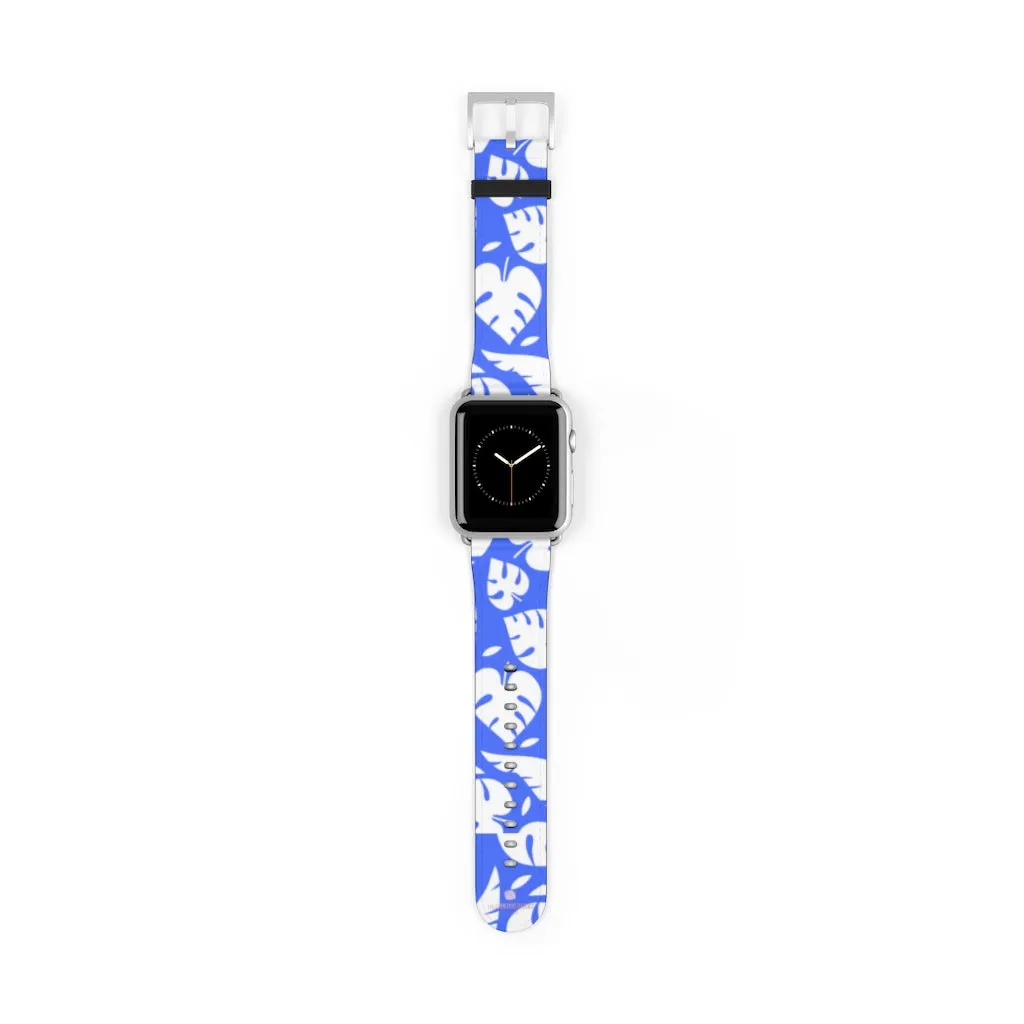 Blue Tropical Leaf Apple Watch Band, 38mm/42mm Watch Band For Apple Watch- Made in USA