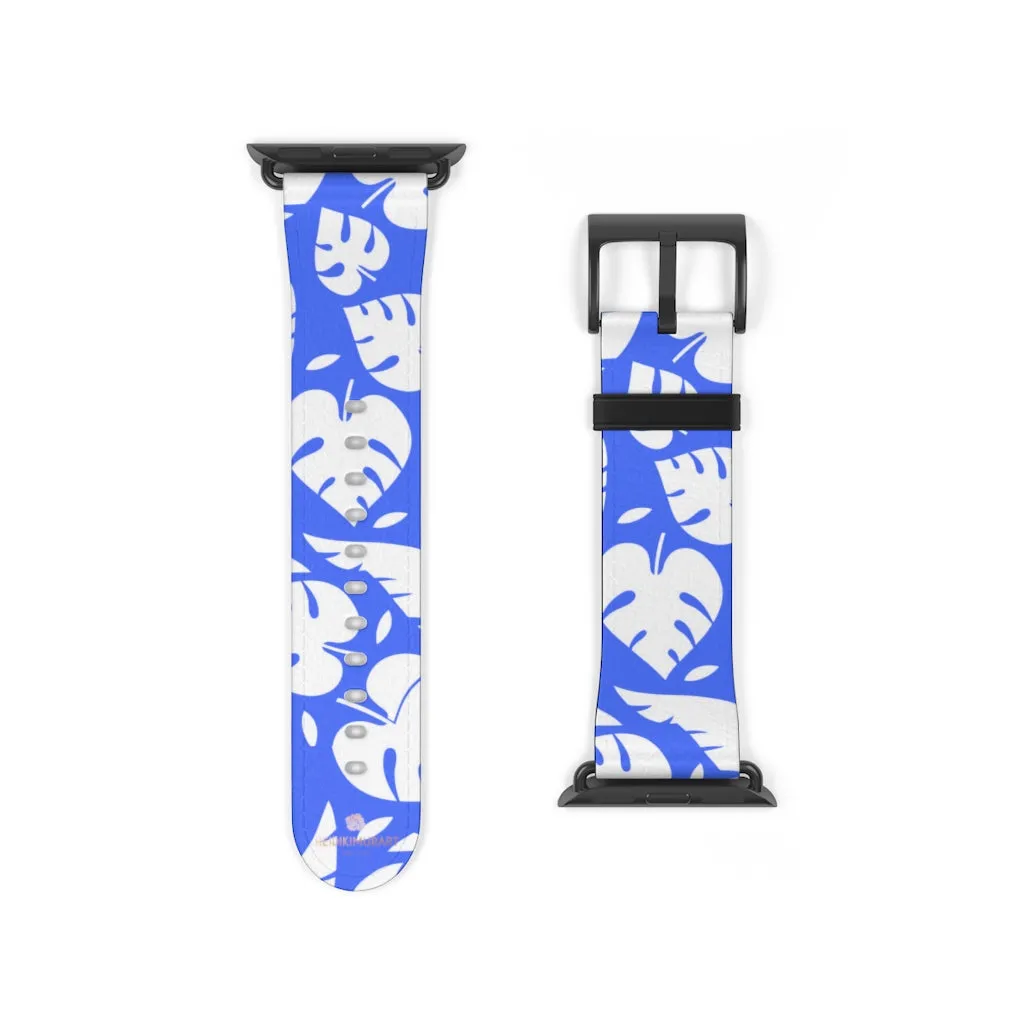 Blue Tropical Leaf Apple Watch Band, 38mm/42mm Watch Band For Apple Watch- Made in USA
