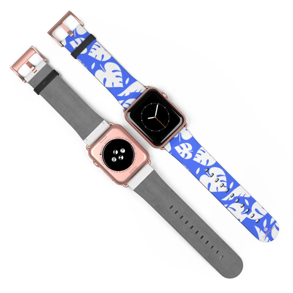 Blue Tropical Leaf Apple Watch Band, 38mm/42mm Watch Band For Apple Watch- Made in USA