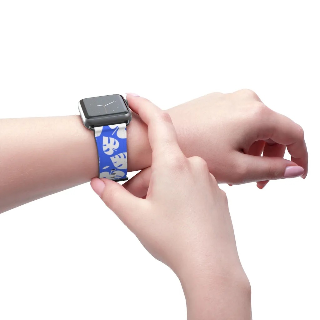 Blue Tropical Leaf Apple Watch Band, 38mm/42mm Watch Band For Apple Watch- Made in USA