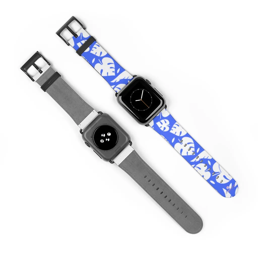 Blue Tropical Leaf Apple Watch Band, 38mm/42mm Watch Band For Apple Watch- Made in USA
