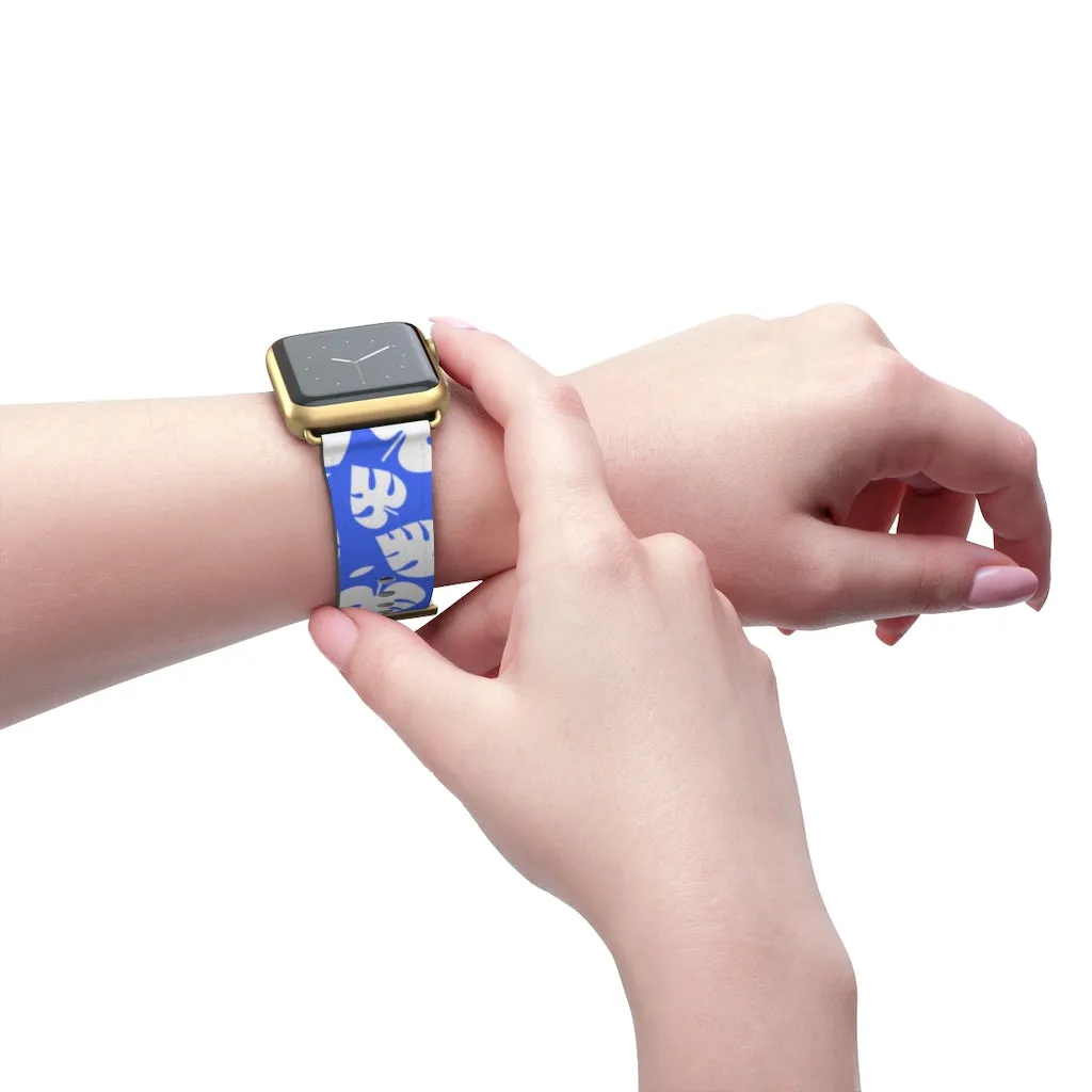 Blue Tropical Leaf Apple Watch Band, 38mm/42mm Watch Band For Apple Watch- Made in USA