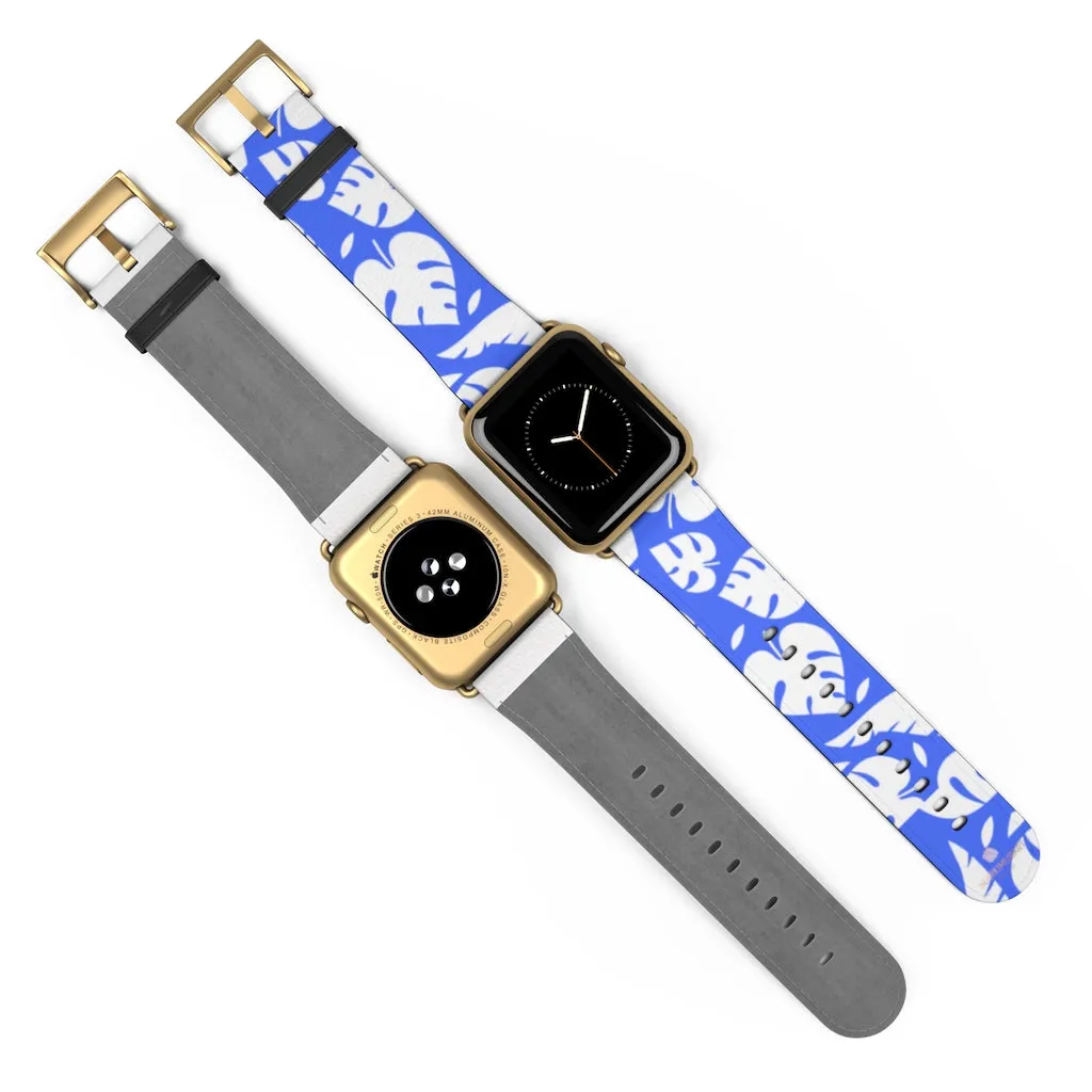 Blue Tropical Leaf Apple Watch Band, 38mm/42mm Watch Band For Apple Watch- Made in USA