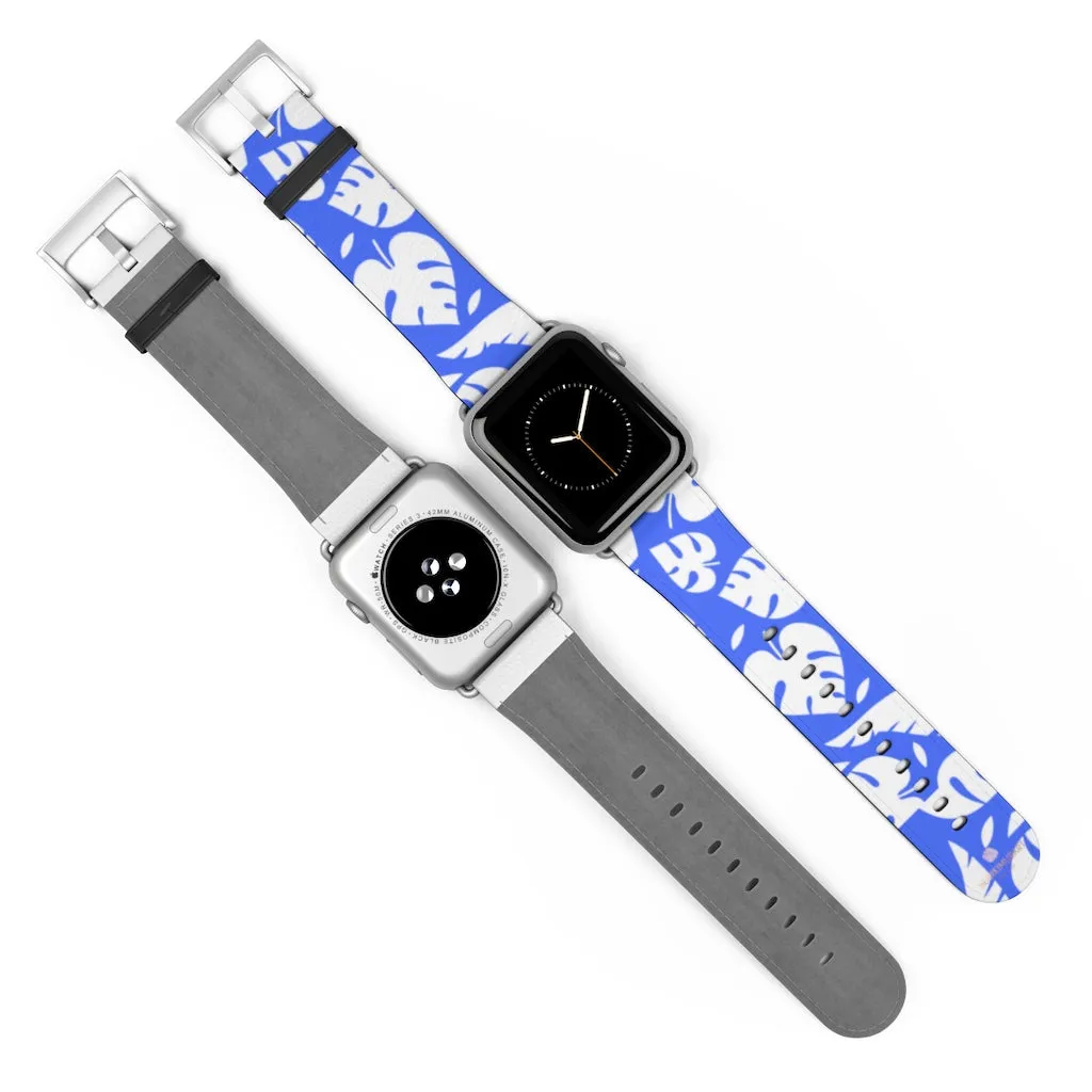 Blue Tropical Leaf Apple Watch Band, 38mm/42mm Watch Band For Apple Watch- Made in USA
