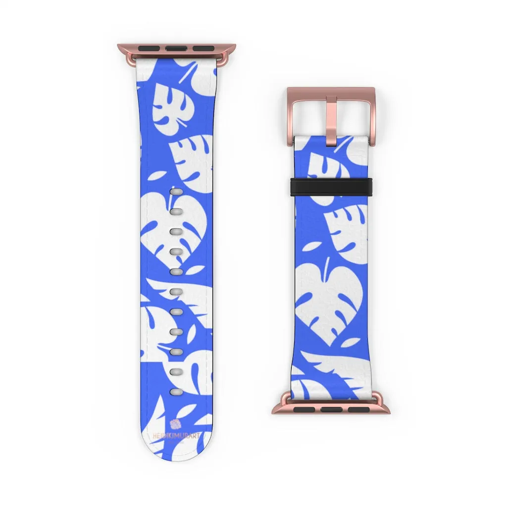 Blue Tropical Leaf Apple Watch Band, 38mm/42mm Watch Band For Apple Watch- Made in USA
