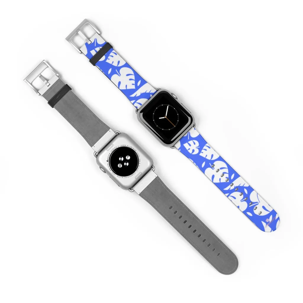 Blue Tropical Leaf Apple Watch Band, 38mm/42mm Watch Band For Apple Watch- Made in USA