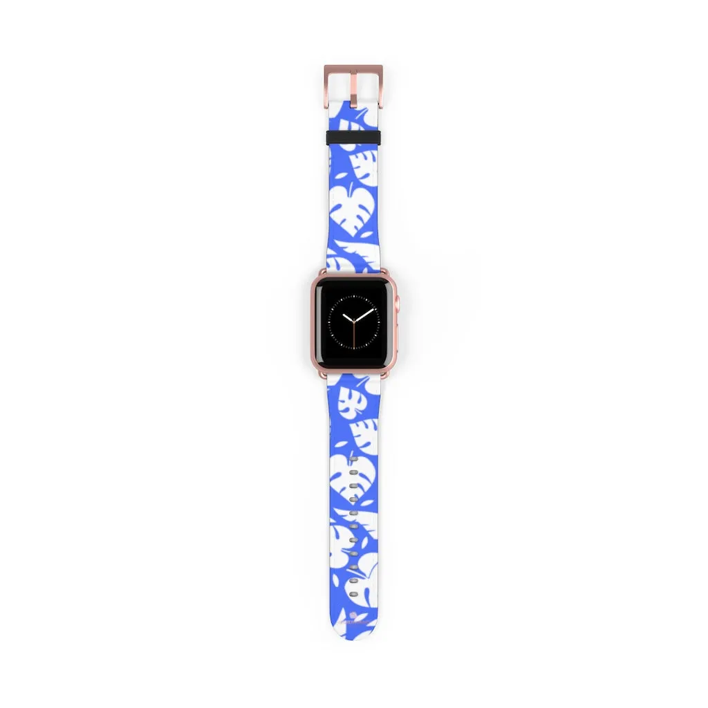 Blue Tropical Leaf Apple Watch Band, 38mm/42mm Watch Band For Apple Watch- Made in USA