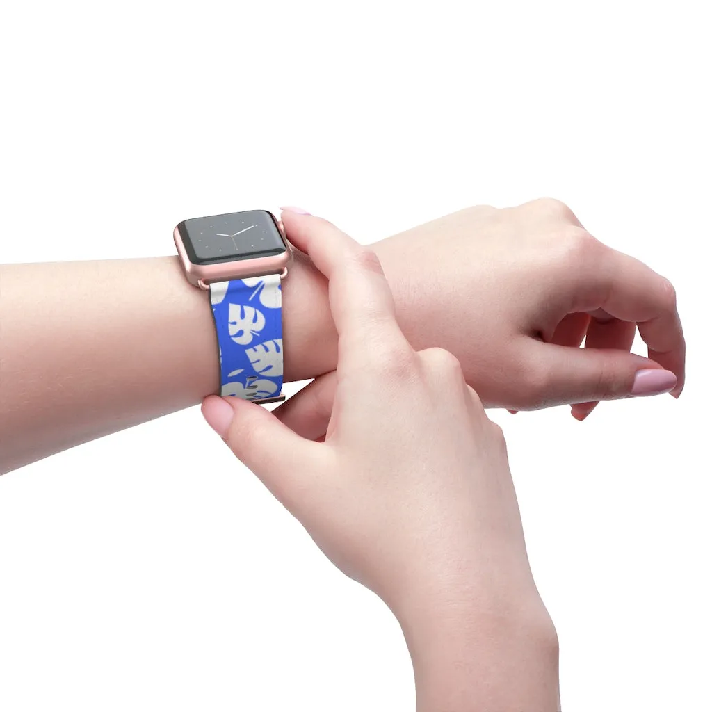 Blue Tropical Leaf Apple Watch Band, 38mm/42mm Watch Band For Apple Watch- Made in USA